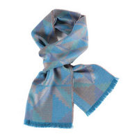 SOL ALPACA 女士蓝色几何图案秘鲁原产小羊驼毛真丝混纺印加古代图案提花薄款围巾1420-04 C002 40*200厘米