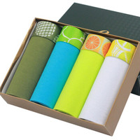 Langsha 浪莎 男士内裤 男竹纤维水果系列纯色U凸透气平角裤 OK5224 4条礼盒装 180/XXL (多色、XXL 、平角裤、竹纤维)