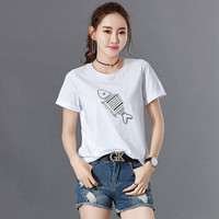 LAXJOY 朗悦 夏季新款韩版圆领套头短袖T恤学生简约印花上衣 LWTD182310