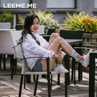 粒米半玺长筒袜子女潮流时尚可爱百搭中筒袜 小狐狸