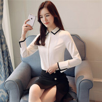 曼如芬 2019春装新款女装 OL气质百搭雪纺衬衫女长袖上衣韩版翻领职业衬衣 HXE1803-9110 白色 L