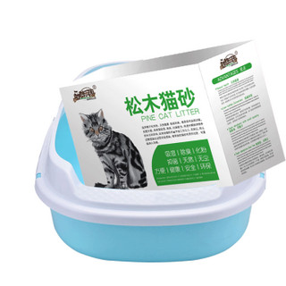 憨憨乐园 猫砂盆半封闭式猫厕所猫沙盆猫屎盆猫咪清洁用品送猫砂铲用品蓝色大号猫厕所+松木猫砂套装