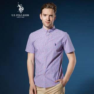 U.S. POLO ASSN. 男士衬衫 短袖纯棉格子多色可选春夏季衬衫 ACSMX-50950 紫色格 185/100A