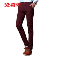 北极绒（Bejirong）休闲裤 薄款商务青年棉弹力修身直筒长裤 JF-1620 酒红色 34