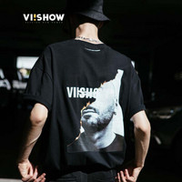 威秀 viishow 潮流T恤男 黑色圆领宽松印花体恤男士上衣TD1289182 黑色 XL