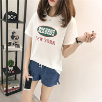 LAXJOY 朗悦 夏季新款韩版圆领短袖T恤宽松学生简约上衣打底衫 LWTD183227