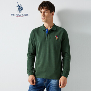 U.S. POLO ASSN. 男长袖POLO衫 长袖纯棉春秋季T恤 ATXMQ-50961 墨绿色 185/2XL