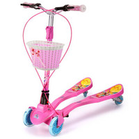 迪士尼(Disney) 儿童滑板车 粉色公主一键折叠双手刹四轮全闪蛙式扭扭摇摆车