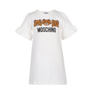 MOSCHINO 莫斯奇诺童装 奢侈品 春夏款 女童白色棉纤小熊图案圆领中袖连衣裙 HDV06E LDA00 10063 6A