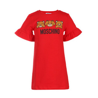 MOSCHINO 莫斯奇诺 奢侈品童装 春夏款 女童红色棉纤小熊图案圆领中袖连衣裙 HDV06E LDA00 50109 4A