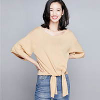 LAXJOY 朗悦 新款经典宽松T恤时髦打结休闲纯色针织衫 LWYC183223