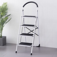 欧润哲 家用人字梯 加厚管黑色踏板四步梯子 可折叠移动梯子凳子