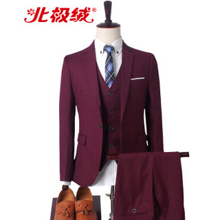 北极绒（Bejirong）西服套装 男士休闲小西装男修身韩版西服套装3件套男青年男装潮 1652 红色 M