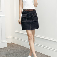 BANDALY 蹦跶狸 新品女装半身裙春季百搭高腰牛仔裙半身裙韩风裙子包臀A字裙 HZD09-8808 黑色 XXL