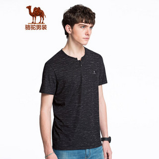 骆驼（CAMEL）男装 男士休闲纯色短袖t恤衫青年个性多色上衣服 X8B201248 黑色XL