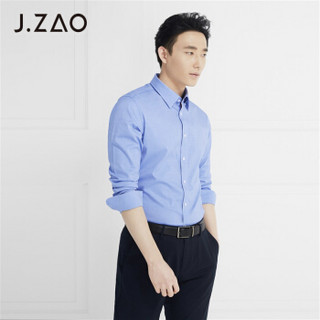 J.ZAO 男士长袖衬衫 80支棉弹修身衬衣男 成衣免烫抗皱 蓝 42