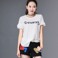 朗悦女装 2019夏季新款韩版圆领短袖T恤简约字母印花套头上衣打底衫 LWTD183605 白色 M