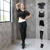 星加坊瑜伽服套装女修身显瘦健身服跑步运动服健身房运动套4001黑色五件套XL码
