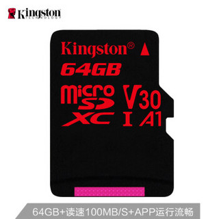 金士顿（Kingston）64GB TF(Micro SD)  存储卡 U3 C10 A1 V30 4K 极速版 读速 100MB/s APP运行更流畅