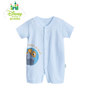 迪士尼(Disney)婴儿连体衣夏季男女宝宝短袖前开哈衣爬服162L676 淡蓝 12个月/身高80cm