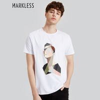 Markless 短袖T恤男简约修身印花圆领打底T恤TXA7614M白色185/100（XXL）