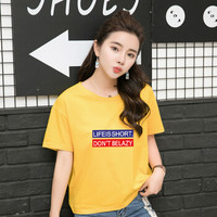 俞兆林（YUZHAOLIN）T恤女时尚休闲短袖圆领百搭纯色上衣女 姜黄色 XL