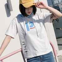 LAXJOY 朗悦 夏季新款韩版简约连帽短袖T恤宽松休闲学生上衣 LWTD183831