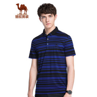 骆驼（CAMEL）男装 条纹舒适短袖薄款男t恤商务型男上衣 X8B024039 蓝色XXXL