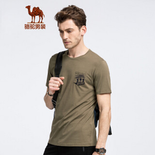 骆驼（CAMEL）男装 圆领纯色印花休闲男青短袖T恤衫 SB7265081 驼色XXL
