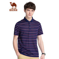 骆驼（CAMEL）男装 条纹青短袖t恤翻领薄款休闲POLO衫 X8B024036 玫红XL