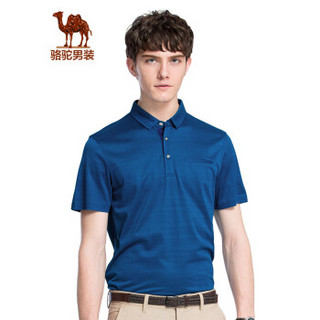 骆驼（CAMEL）男装 商务男青t恤纯色衬衫领短袖T休闲舒适潮 X8B024037 湖蓝XXL