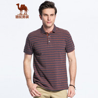 骆驼（CAMEL）男装翻领条纹Polo衫青年短袖男士T恤上衣棉 SB8214005 桔红L