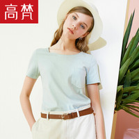 高梵春夏女装修身百搭时尚棉纯色圆领T恤女上衣 G1180045 灰绿色 170/XL