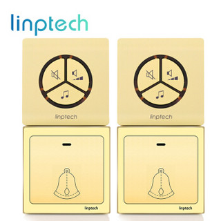 领普科技(linptech)无线门铃不用电池自发电远距离呼叫器G1香槟金色门铃二拖二(2个发射器+2个接收响铃端)