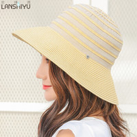 兰诗雨M0691沙滩草帽女士防晒遮阳帽可折叠太阳帽 米黄色