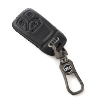 车达品奥迪Q7真皮钥匙套奥迪A4L钥匙包钥匙扣4D钥匙壳专用汽车钥匙包黑