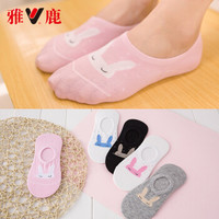 雅鹿袜子女士夏季短袜船袜精梳棉休闲女隐形袜硅胶防滑运动卡通低帮袜 5双混色 均码