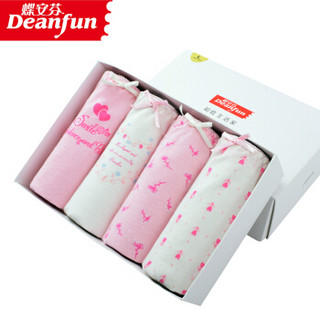 Deanfun 蝶安芬 女士内裤女中腰全棉质印花可爱少女平角裤 4968S 4条粉色心礼盒三（建议腰围1.8-2.1尺） L