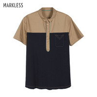 Markless 短袖T恤男翻领拼接POLO衫宽松休闲体恤TXA4645M藏青色180/96(XL)