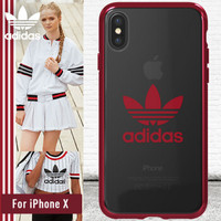 adidas（阿迪达斯)苹果 iphoneX手机壳 硅胶软壳 新款潮牌全包炫彩边 apple10透明超薄 原装保护套-枣红色