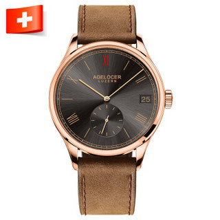 艾戈勒（agelocer）琉森系列瑞士手表 男士商务全自动机械手表 真皮表带防水简约男士大日历腕表 1104D2