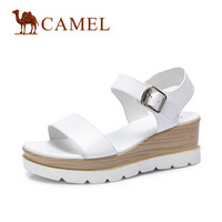 CAMEL 骆驼 女鞋 柔软牛皮复古坡跟凉鞋 A821536116 白色 39