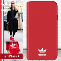 adidas（阿迪达斯) iPhone X翻盖手机壳 三叶草经典款 苹果10防摔防刮护屏幕保护套-尊贵红