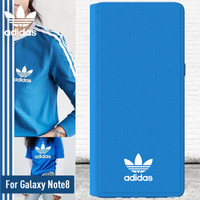 adidas（阿迪达斯) 三星Note8经典PU皮优皮质翻盖手机壳 Galaxy N8防摔防刮护屏保护套-纯色蓝