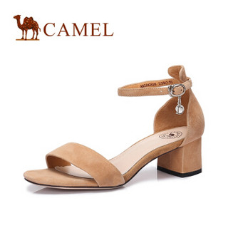 CAMEL 骆驼 女士 一字扣带粗跟鞋舒适凉鞋 A82042628 棕色 37