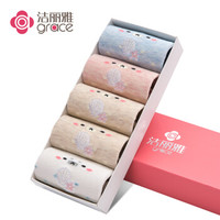 洁丽雅Grace袜子女 棉质透气吸湿排汗女短袜休闲中筒女士袜子 混色均码5双礼盒装 混色 均码
