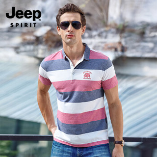 吉普男装JEEP SPIRIT 短袖t恤男 翻领polo衫商务休闲条纹半袖  CXH70 红色 XXL