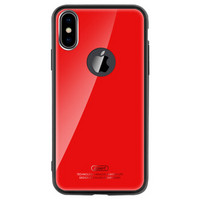 collen 苹果X手机壳 iPhone x/10手机壳 5.8英寸手机套 钢化玻璃壳防摔防刮痕套 魅影魅红
