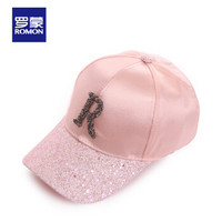 罗蒙 ROMON 棒球帽鸭舌帽女潮流时尚运动经典纯色字母街舞嘻哈帽子 浅粉色
