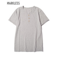 Markless 短袖T恤男修身纯色V领体恤弹力休闲打底衫TXA3636M花灰色180/96(XL)